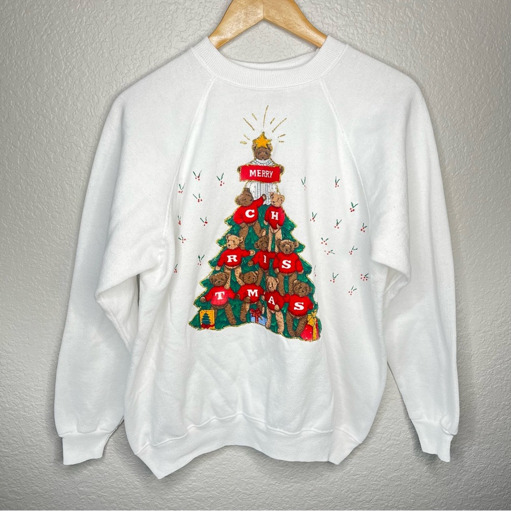 Vintage 90s y2k Christmas sweatshirt crewneck teddy bears red green gold‎ large